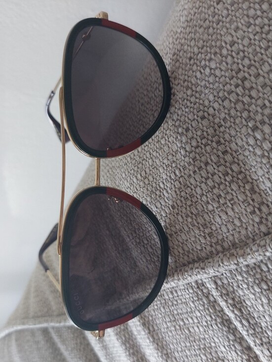 Gucci Other - Gucci Gold Frame Black Sunglasses with Red Trim